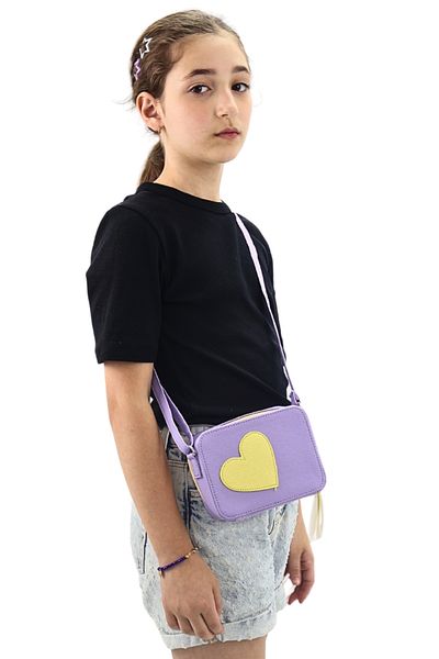 ICONE BAG Geantă pentru fete Purple Icone - Geantă de umăr cu curea încrucișată, broderie inimă și fermoar