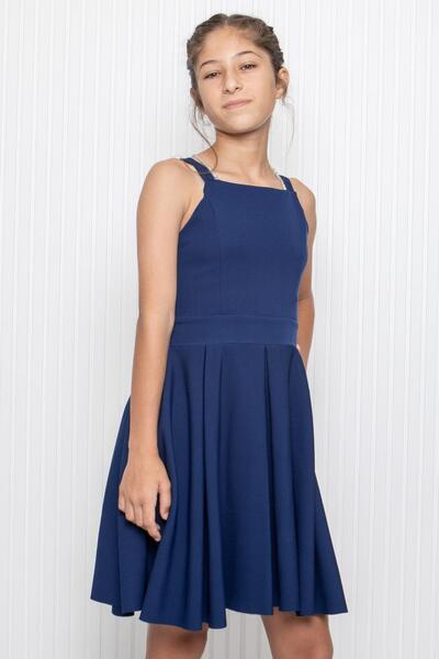 SUBU TASARIM Βραδινό φόρεμα κρεπ Navy Blue - Κορίτσια, με λεπτομέρεια στην πλάτη MDV354