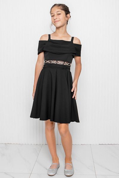 SUBU TASARIM Black Girl's Evening Dress - Waist Detailed, Mdv348