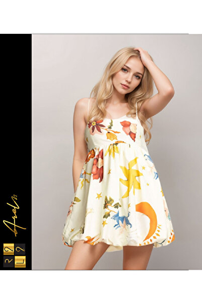 arel22 Askılı Desenli Balon Elbise