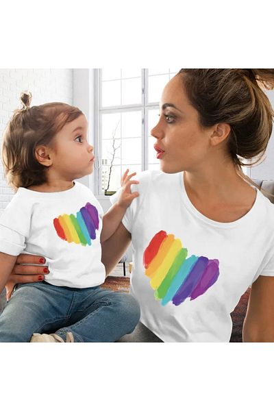 Pink Sky Family Clothing - Heart Printed Cute Mother and Daughter T-shirt