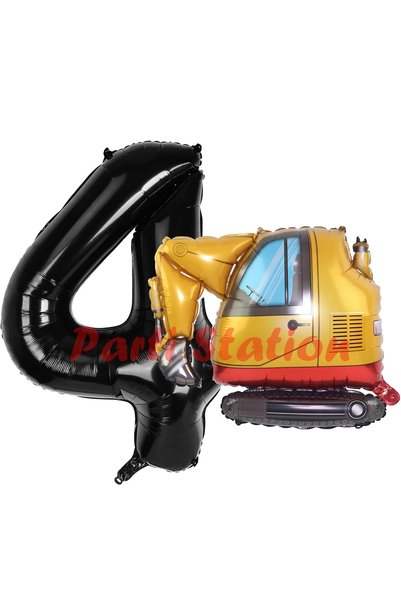 Parti Station Construction Excavator Truck Balloon 4Th Birthday Balloon Set C...