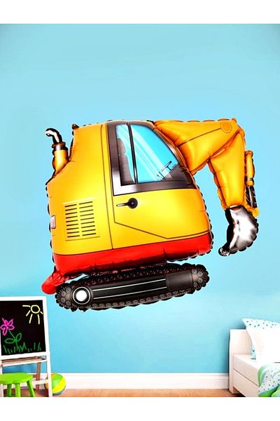 Parti Station 3 Year Old Birthday Construction Scoop Truck Balloon Set - Black Figure and Concept Balloon