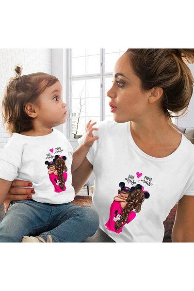 Pink Sky Family Clothing - Heart Printed Cute Mother and Daughter T-shirt