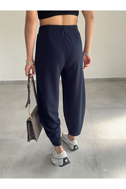 bymervetekstil Cendy Krep Kemersiz Siyah Balon Pantolon