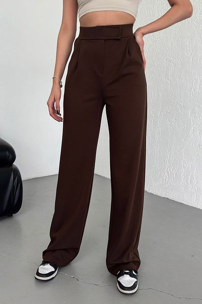Warasiva Brown High Waist Lycra Palazzo Pants - Comfortable Fit with Flexible Velcro Closure and Pleats