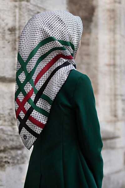 Vissona وشاح حريري نسائي باللون الأخضر الزمردي والأحمر - 90x90