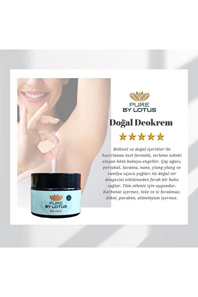 PURE BY LOTUS Doğal Deokrem 50 Ml(ÇAY AĞACI YAĞLI) Ter Kokusuna Doğal Çözüm