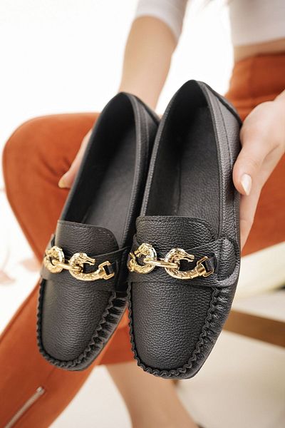 Modafırsat Women's Flats Black Buckle Lightweight Comfortable Stylish Business Office Daily Shoes