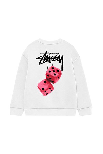 PURE EFFECT Stüssy Pink Dice - Back Printed, Oversize Unisex 100% Cotton River Area 0 Collar Sweatshirt