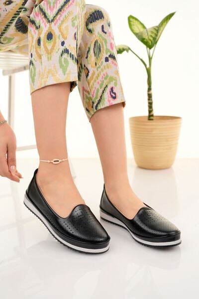 Modafırsat Women's Black Orthopedic Shoes Business Office Mother Daily Ballerina Shoes