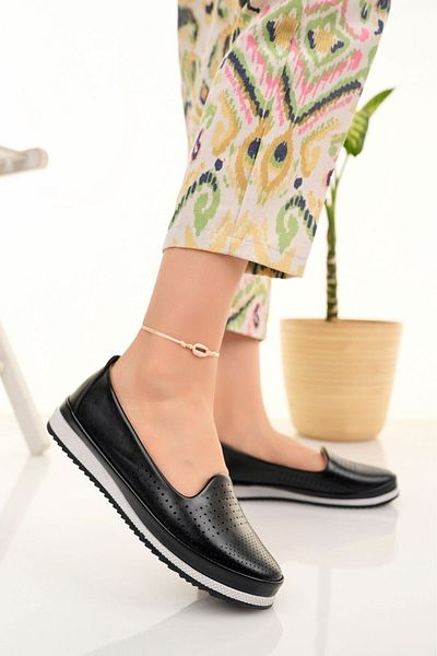 Modafırsat Women's Black Orthopedic Shoes Business Office Mother Daily Ballerina Shoes