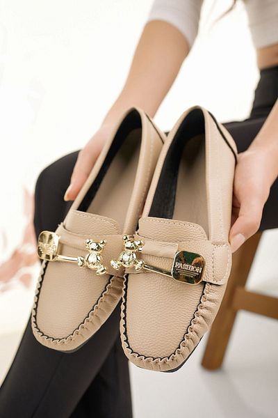 Modafırsat Women's Ballerinas Beige Buckle Lightweight Comfortable Stylish Business Office Daily Shoes