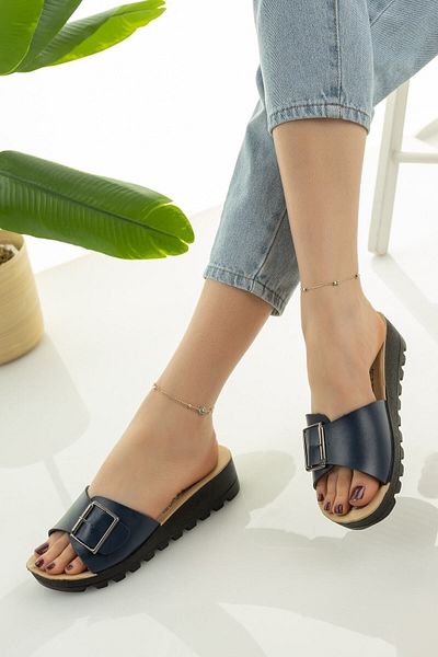 Modafırsat Γυναικείες παντόφλες Wedge Heel Navy Blue
