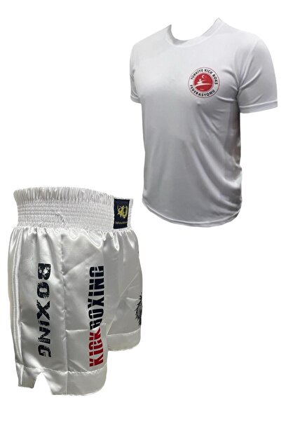 Remege Spor Malzemeleri Kick Boks Şortu - Kick Boks Tişörtü - 3,5 Mt Bandaj - Silikon Dişlik Kickboks 4'lü Set