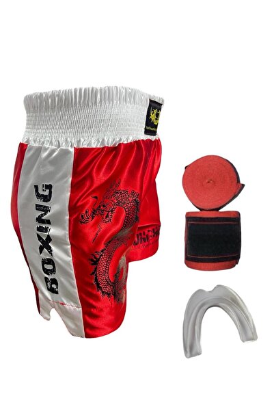 REMEGE Kickboks Şortu Silikon Dişlik ve 3,5 Metre Bandaj Kick Boks Üçlü Set
