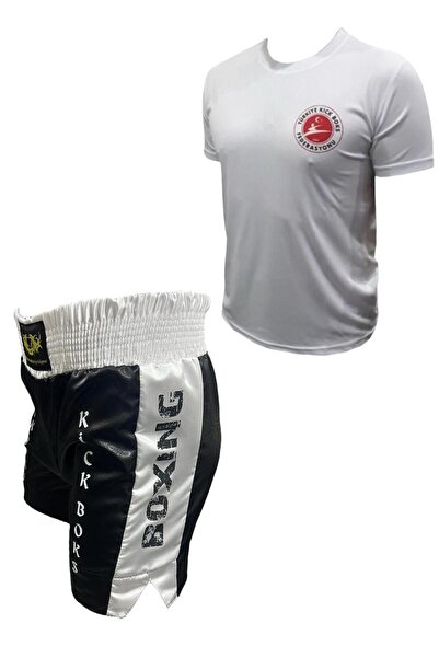 Remege Spor Malzemeleri Kick Boks Şortu - Kick Boks Tişörtü - 3,5 Mt Bandaj - Silikon Dişlik Kickboks 4'lü Set