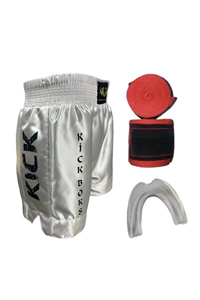 REMEGE Kickboks Şortu Silikon Dişlik ve 3,5 Metre Bandaj Kick Boks Üçlü Set