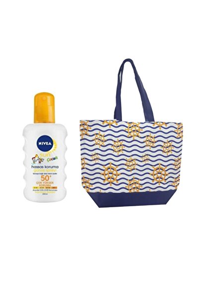 NIVEA Çocuklar Için Spf 50 Güneş Koruyucu Sprey 200 Ml + Plaj Çantası 32x45 Cm Hediye