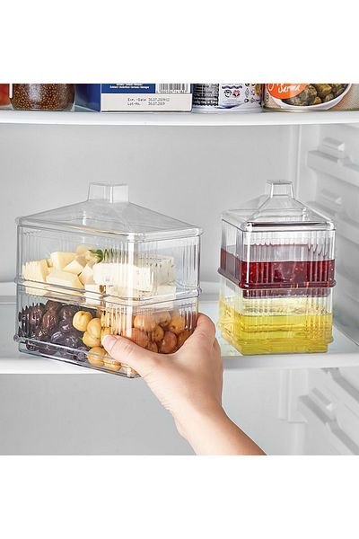 CCK HOME 2 Layer Square Dragee Presentation Set 2 Layer Square Sugar Bowl Breakfast Storage Container Turkish Delight Bowl