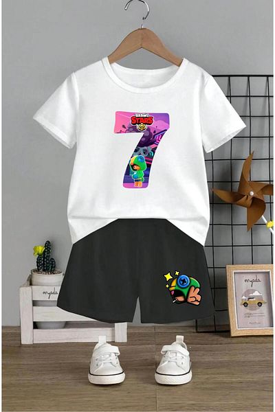JoneBase Brawl Stars 7 Printed Children's T-shirt and Shorts Set