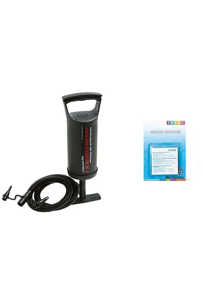 Intex مضخة يدوية لنفخ مرتبة حمام السباحة 29 سم + قارب لاصق قابل للنفخ، مرتبة، رقعة إصلاح إصلاح حمام السباحة