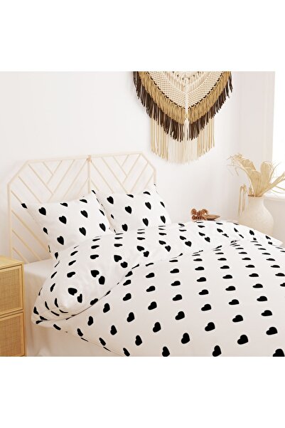 Pusula Home Crni set navlaka za poplun u obliku srca Bračni