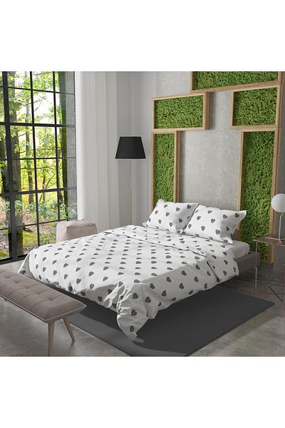Pusula Home Σετ Παπλωματοθήκη Διπλής Καρδιάς ΓΚΡΙ