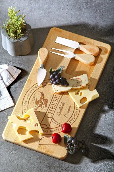 BEYZANA Bambu 4 Parça Peynir Sunum Tahtası Seti