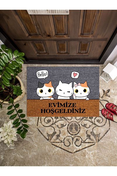 Viadela Изтривалка за врата Hello с фигурка на котка 45x65