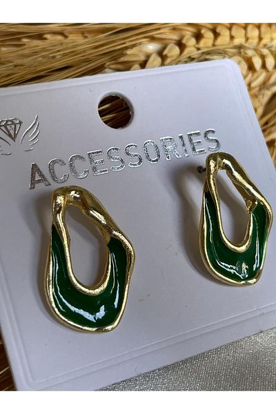 MOREPERLA Asymmetric Green Color Earrings