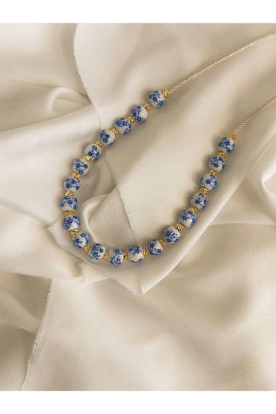 Baykuşca Mavi Beyaz Porselen Boncuk Kolye, Blue White Porcelain Necklace