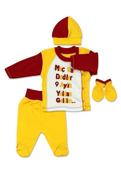 GÜLÜCÜK Unisex Baby Yellow Red 4-Piece Fan Hospital Exit Set