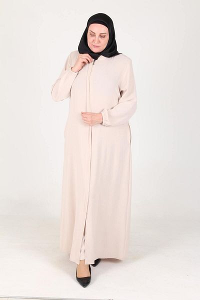 Gelince Berran Stone Color Zippered Umrah Ferace - Size 46 48 50 52 54 56