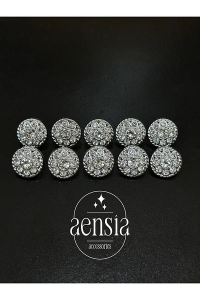 aensia Rhinestone and Twisted Silver Flower Model Shirt Jacket - Metallized Plastic Button, 1.52 Cm, 10 Pack