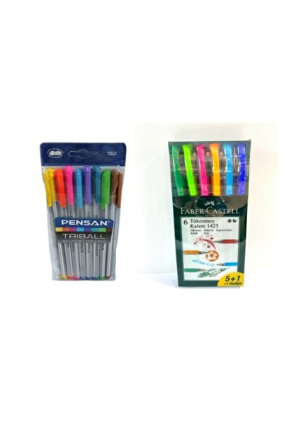 Faber Castell قلم حبر جاف 1425 Fc6 ألوان و كرة ثلاثية كروية 8 ألوان