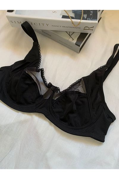 ROZENİN LINGERIE Supportless Capless Underwire Tulle Detailed Gathering C Cup Bra