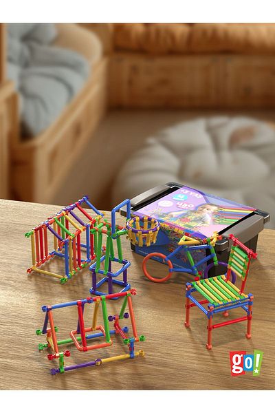 Go Toys أعواد بتصميم هندسي، 450 قطعة، تصميم معزز للذكاء، لعبة تعليمية، أعواد هندسية