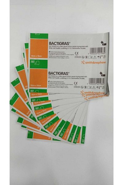 Smith Bactigrass Antiseptic Tulle Gras Wrap 10cm X 10cm 10 Pieces