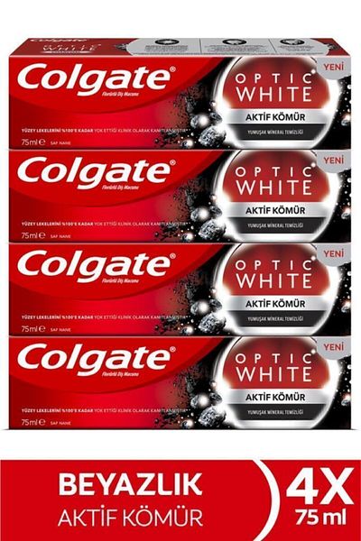 Colgate Optic White Activated Charcoal Soft Mineral Cleansing Whitening Toothpaste 4 X 75 ml