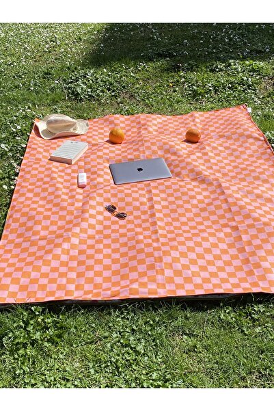 Morning Person Plaj Piknik Kamp Için Su Geçirmez Örtü 140x170cm Turuncu Pembe