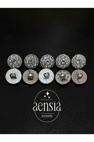aensia Rhinestone and Twisted Silver Flower Model Shirt Jacket - Metallized Plastic Button, 1.52 Cm, 10 Pack
