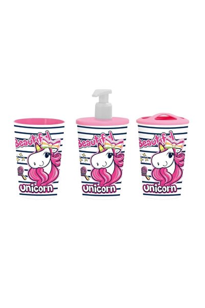 Herevin Üçlü Unicorn Desenli Çocuk Banyo Seti - 340 Cc X 3