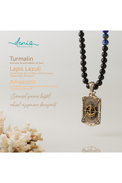 Deniz Doğal Taş Dümen Kolye Lapis Lazuli - Turmalin - Amazonit Gümüş Tasarım ...