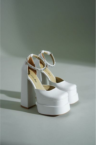 Ayakkabı Ateşi White Skin Double Platform Design Women's Shoes Figoc