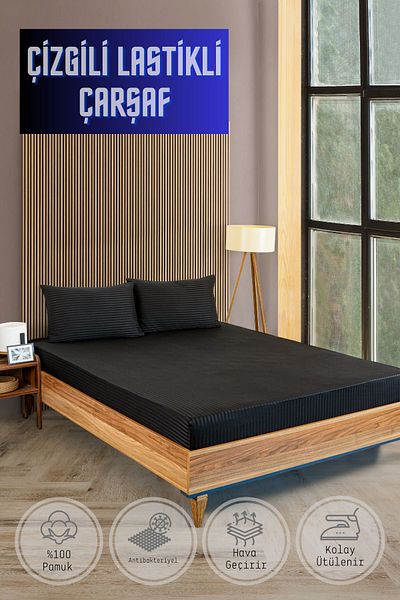 VAVEY Set cearșafuri din satin din bumbac negru - 100x200cm pernă, 50x70cm single
