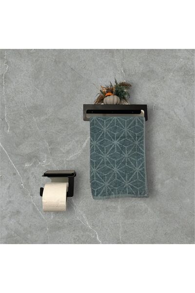 Regen طقم حمام مكون من قطعتين - حامل مناشف معدني ومرحاض ورقي وحامل مناشف وحام...