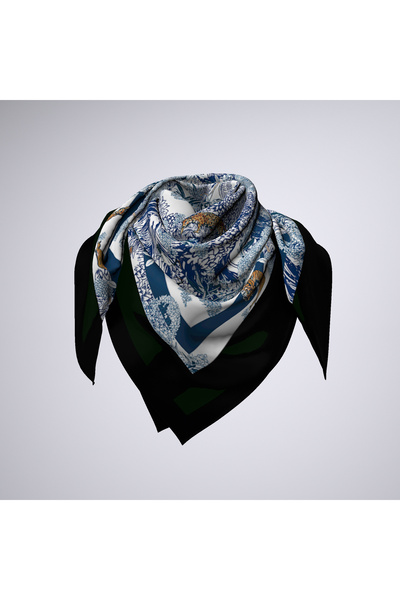 Modabutik Kadın Mavi Tropik Desenli Bandana 70x70 DG1130-22