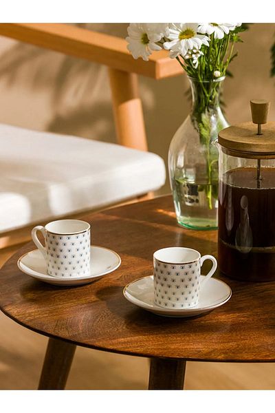 LC Waikiki LcwHOME2-person Blue Printed Porcelain Cup Set - 90 Ml