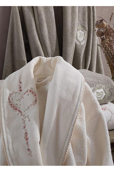 Dantela Σετ μπουρνούζι 6 τεμαχίων Velvet Cotton - Sare Cream/Beige